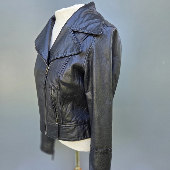 Oasis Black Leather Moto Jacket Size-M - Picture 6 of 12